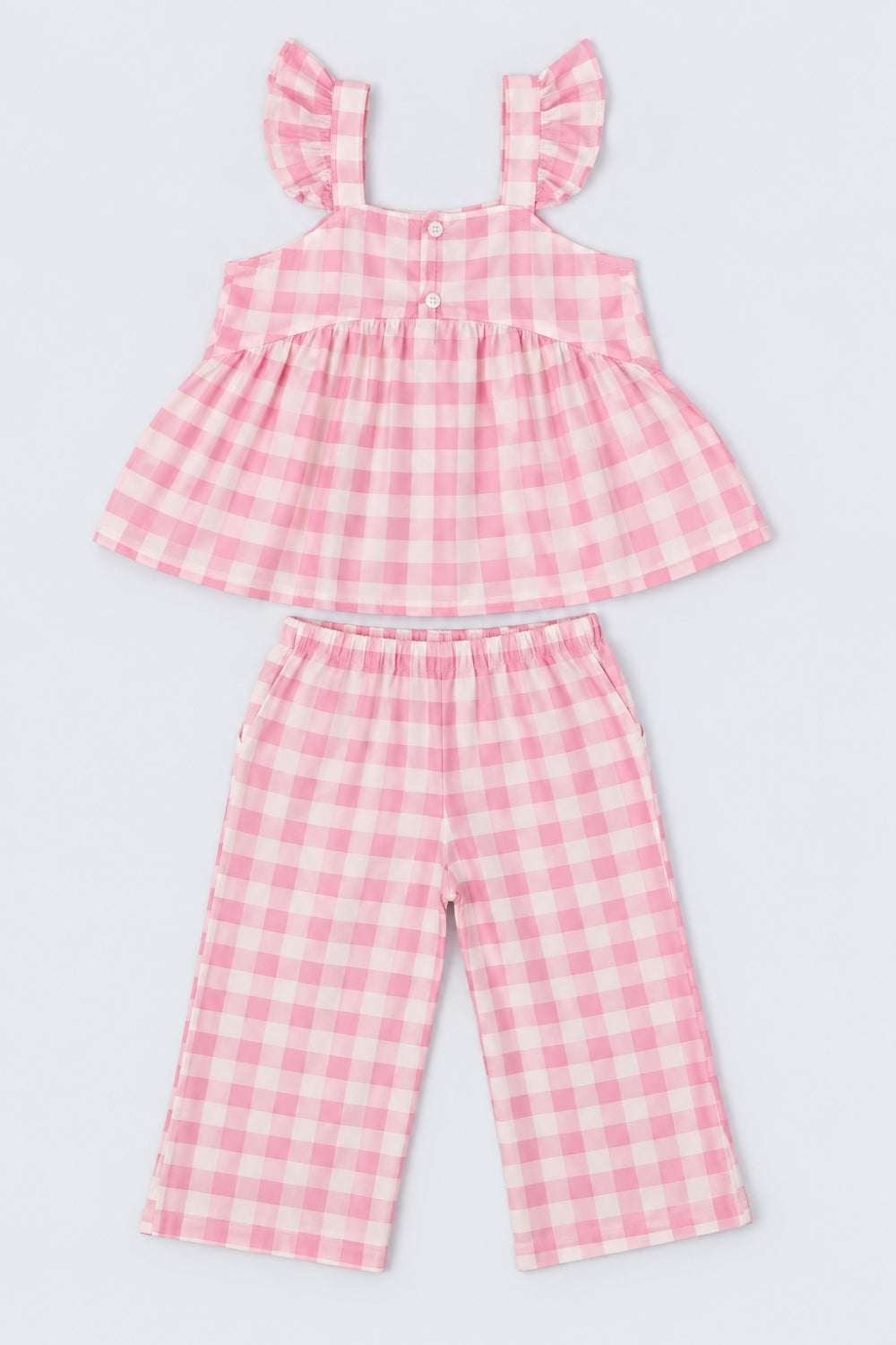 Girls Pink Regular Fit Checked Co-Ord Set - Image 4