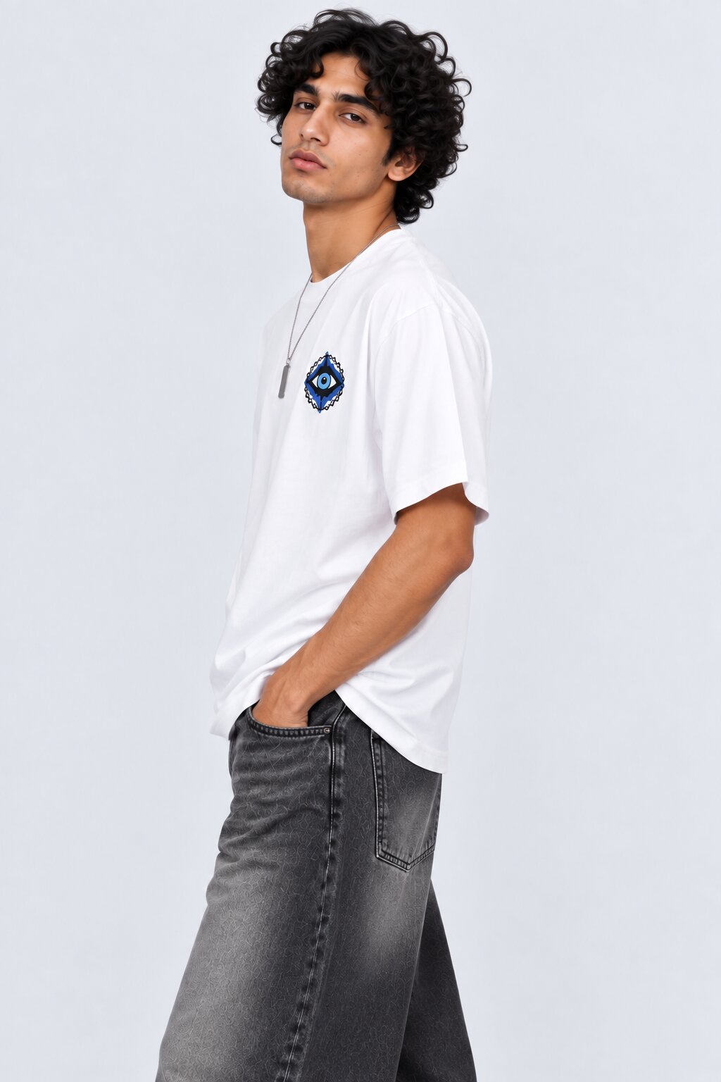 Mens White Evil Eye Graphic Print T-Shirt - Image 2