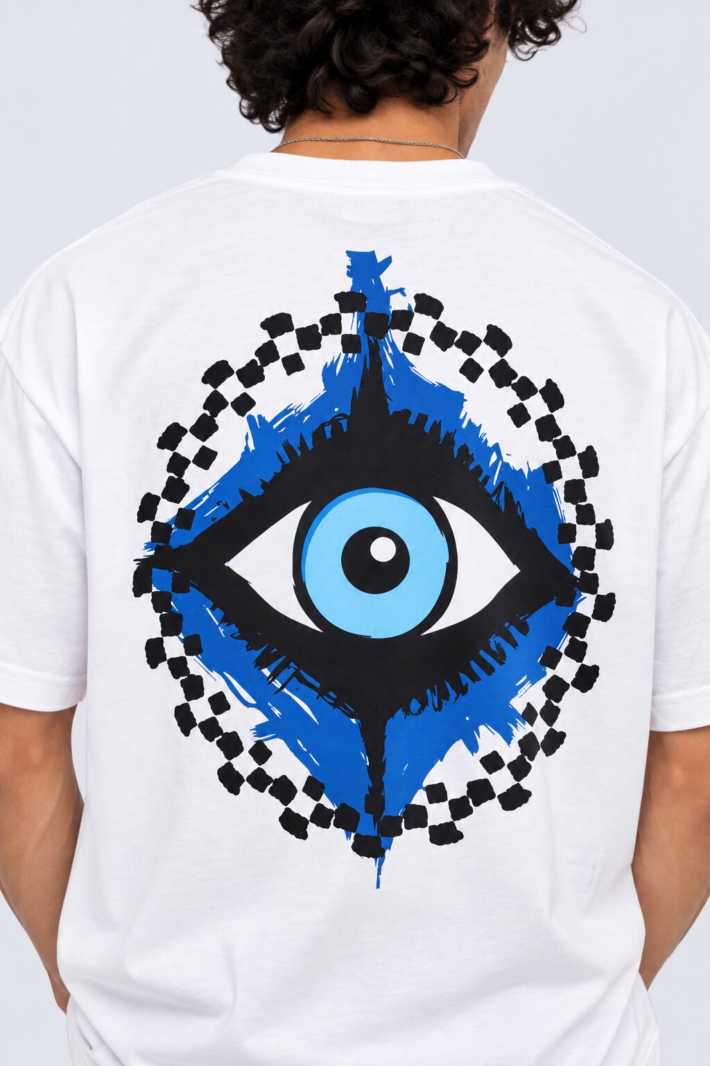 Mens White Evil Eye Graphic Print T-Shirt - Image 3