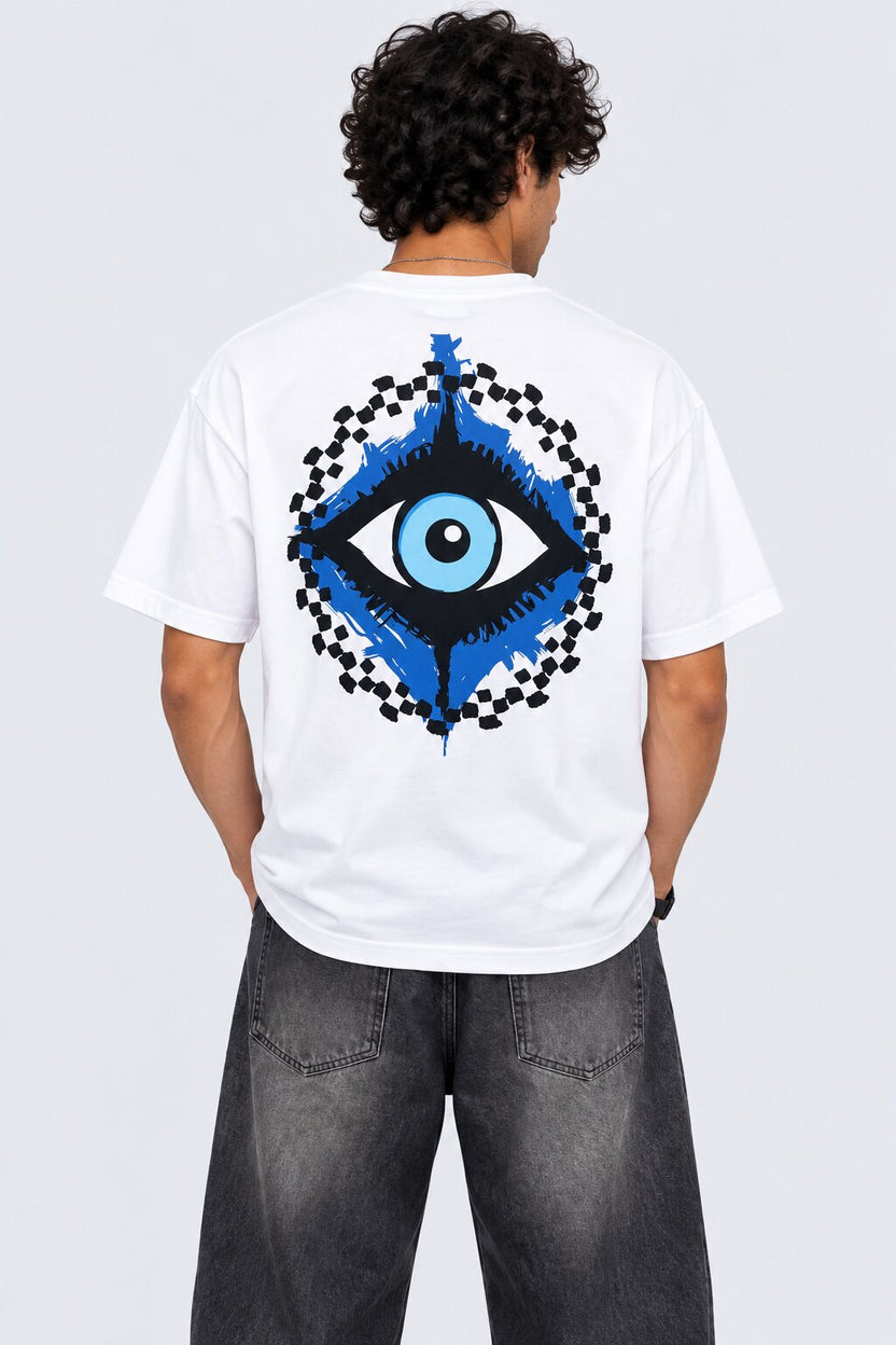 Mens White Evil Eye Graphic Print T-Shirt - Image 4