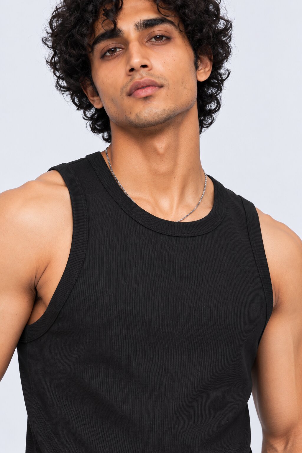 Mens Black Ribbed Solid T-Shirt - Image 3