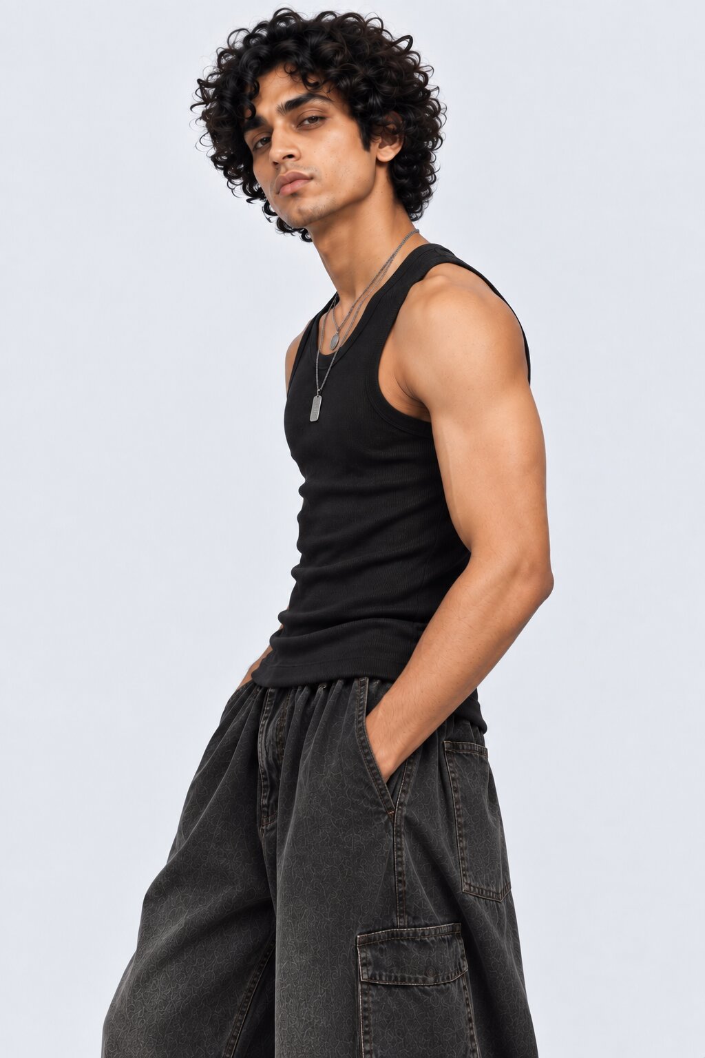 Mens Black Ribbed Solid T-Shirt - Image 4