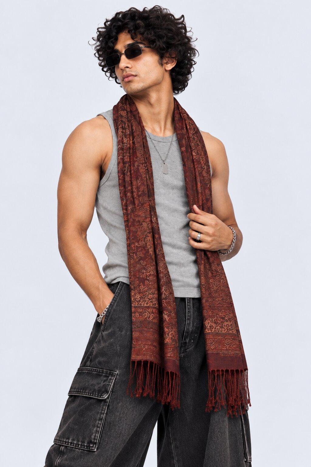 Mens Grey Ribbed Solid T-Shirt - Image 1