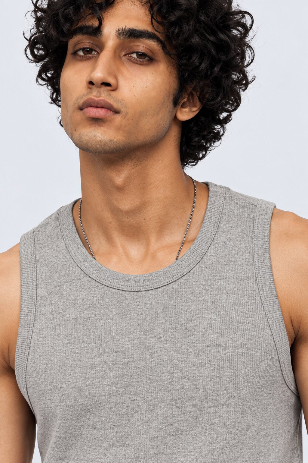 Mens Grey Ribbed Solid T-Shirt - Image 3