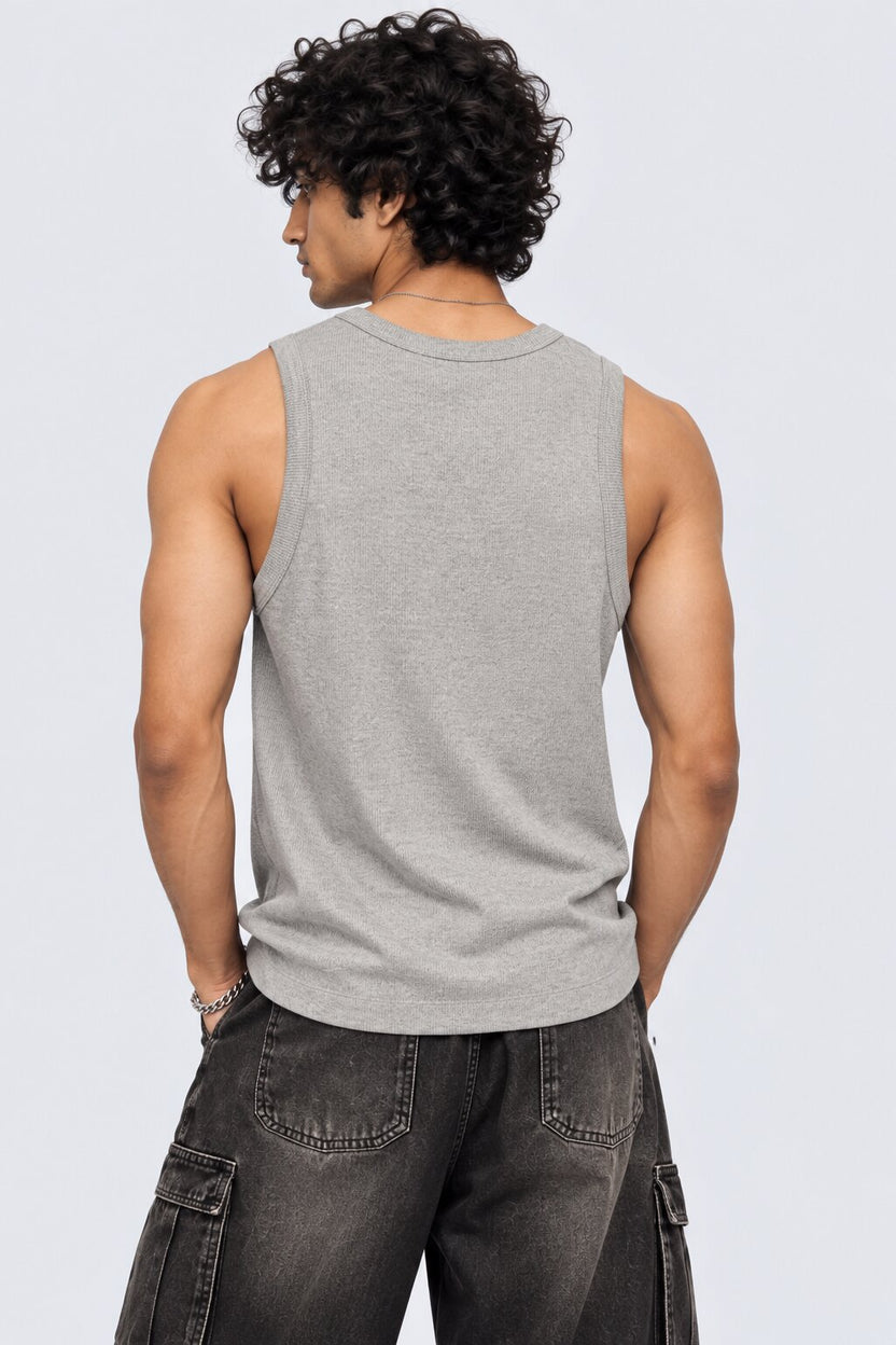 Mens Grey Ribbed Solid T-Shirt - Image 5