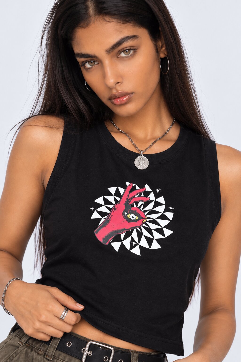 Womens Black Graphic Printed Tank Top - Image 3