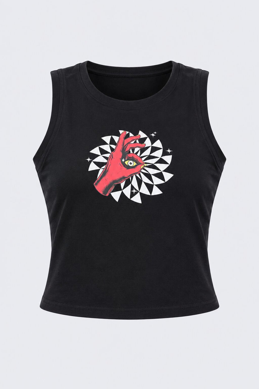 Womens Black Graphic Printed Tank Top - Image 7