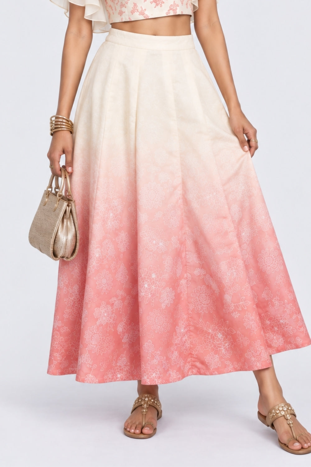 Womens Pink Ombre Floral Chanderi Skirt - Image 1