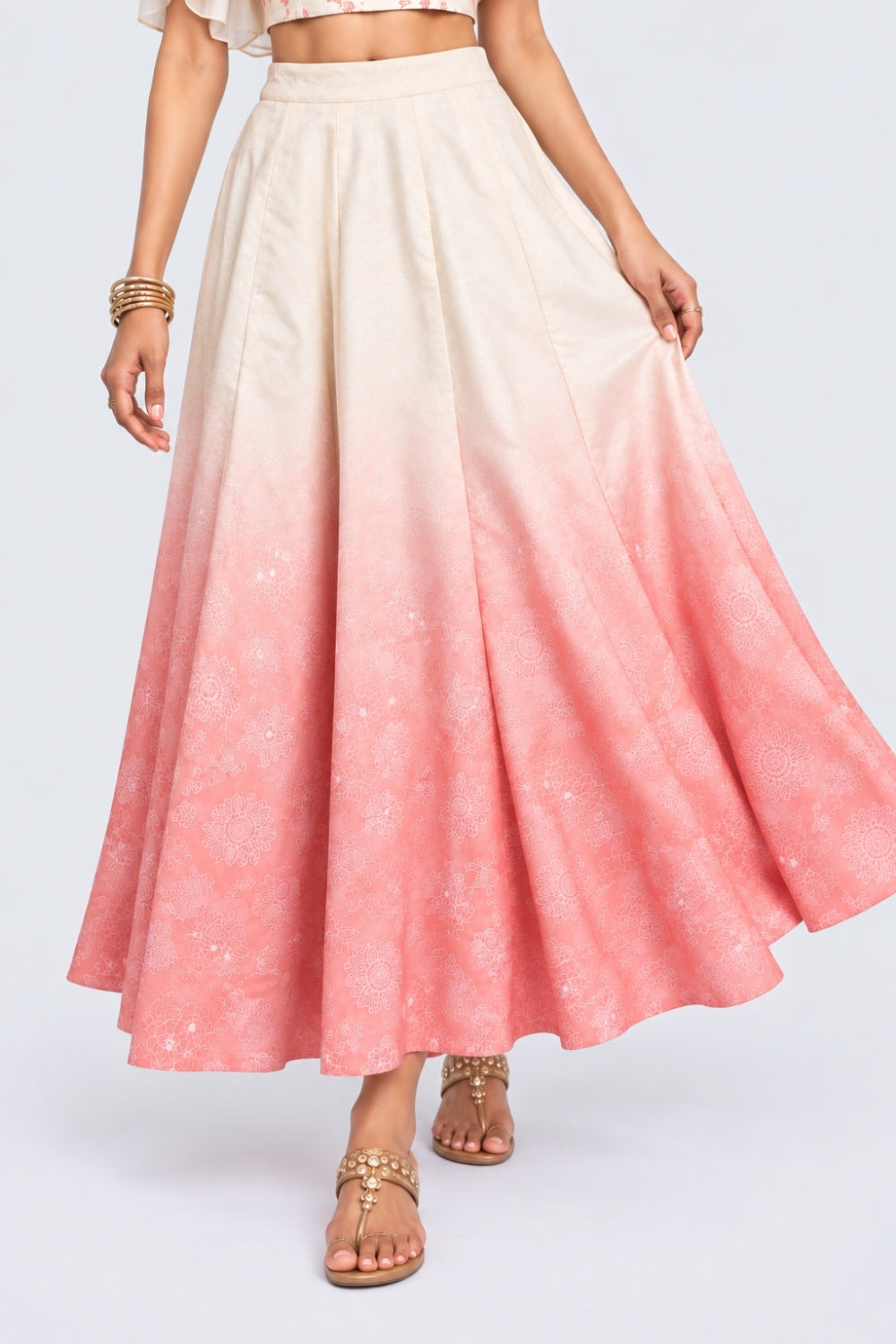 Womens Pink Ombre Floral Chanderi Skirt - Image 2