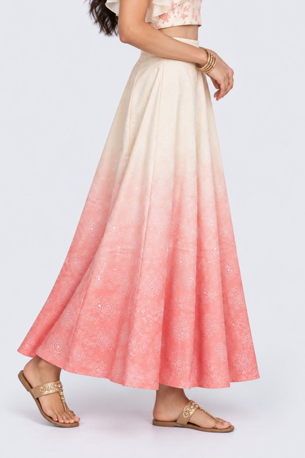 Womens Pink Ombre Floral Chanderi Skirt - Image 4