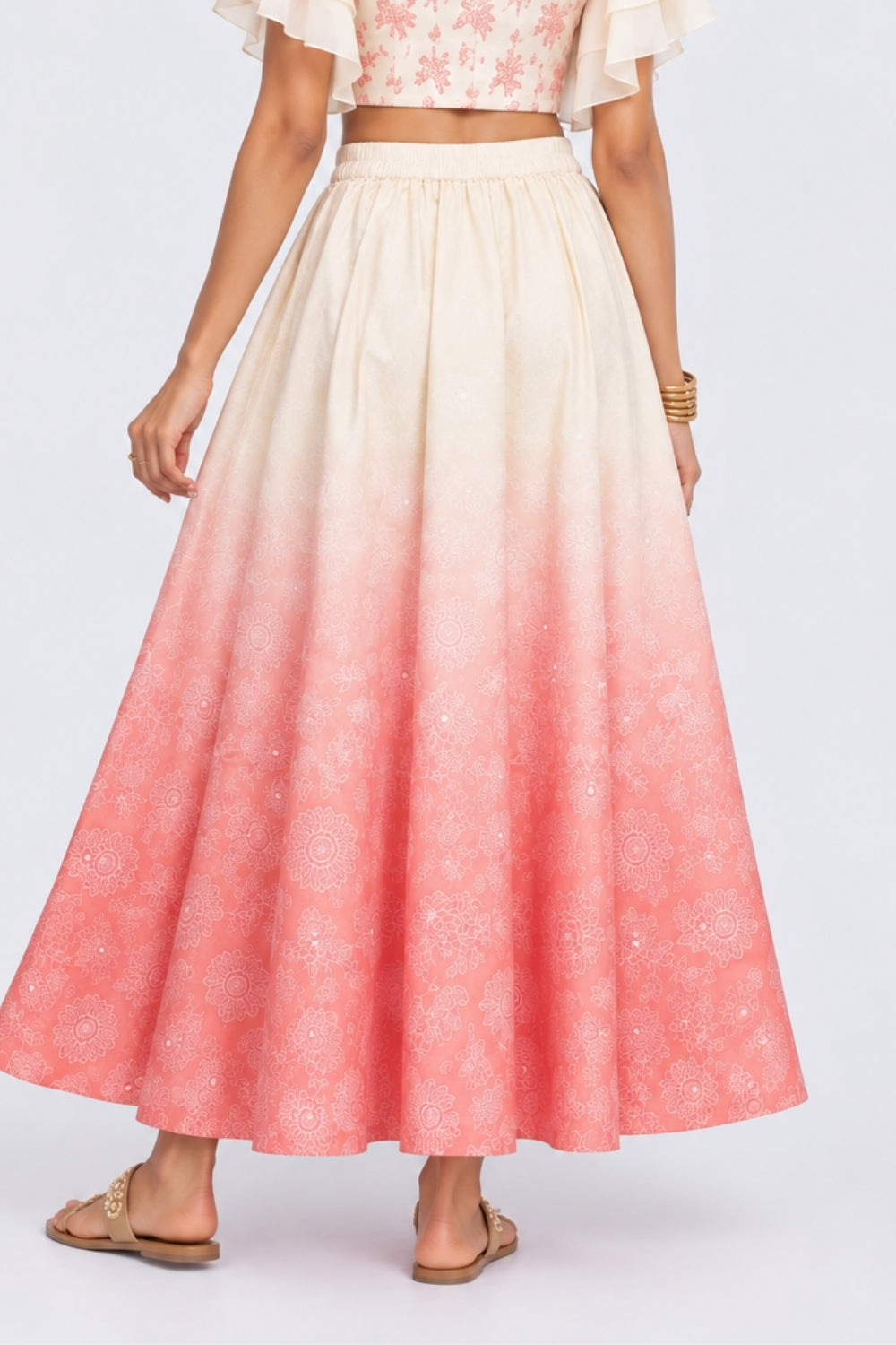 Womens Pink Ombre Floral Chanderi Skirt - Image 5
