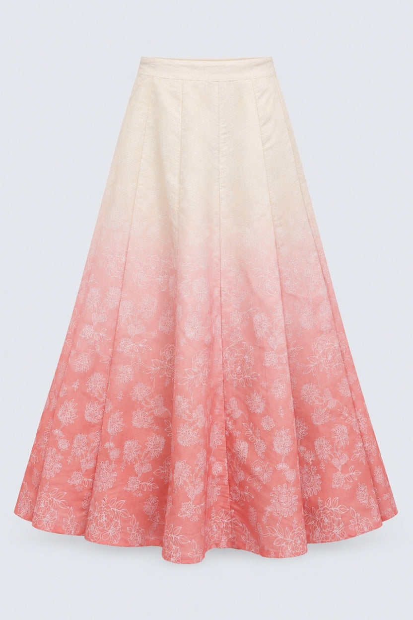 Womens Pink Ombre Floral Chanderi Skirt - Image 7