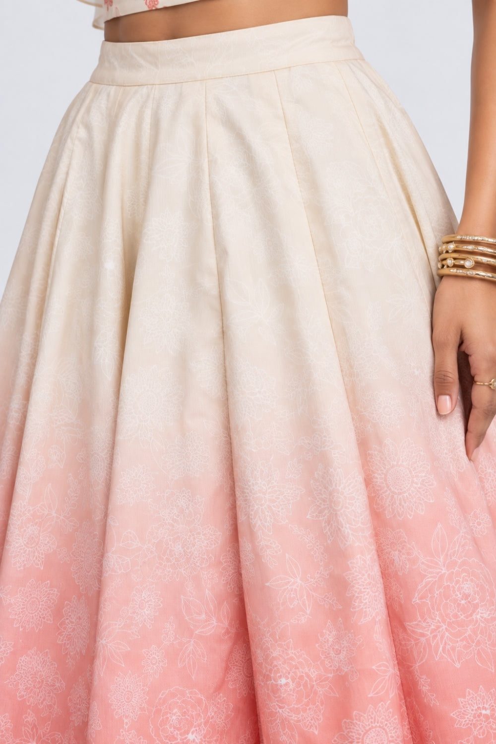 Womens Pink Ombre Floral Chanderi Skirt - Image 9