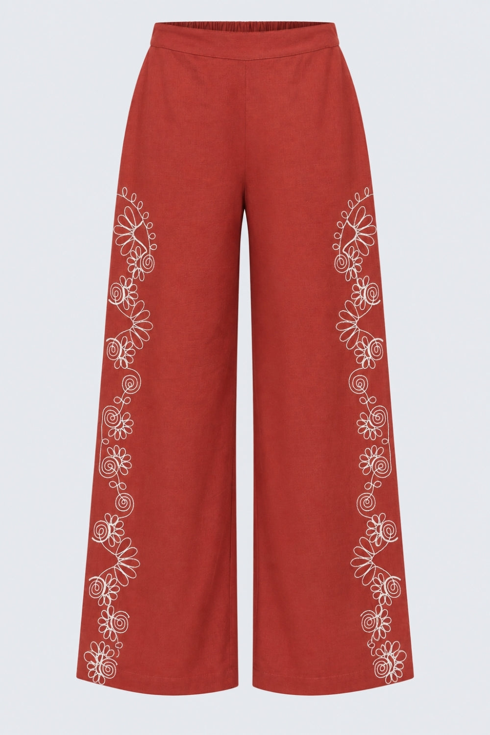 Womens Rust Embroidered Wide Leg Trouser - Image 7