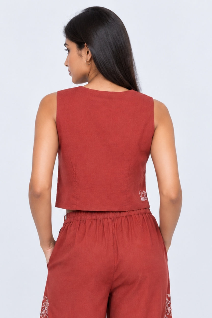Womens Rust Embroidered Sleeveless Crop Top - Image 5