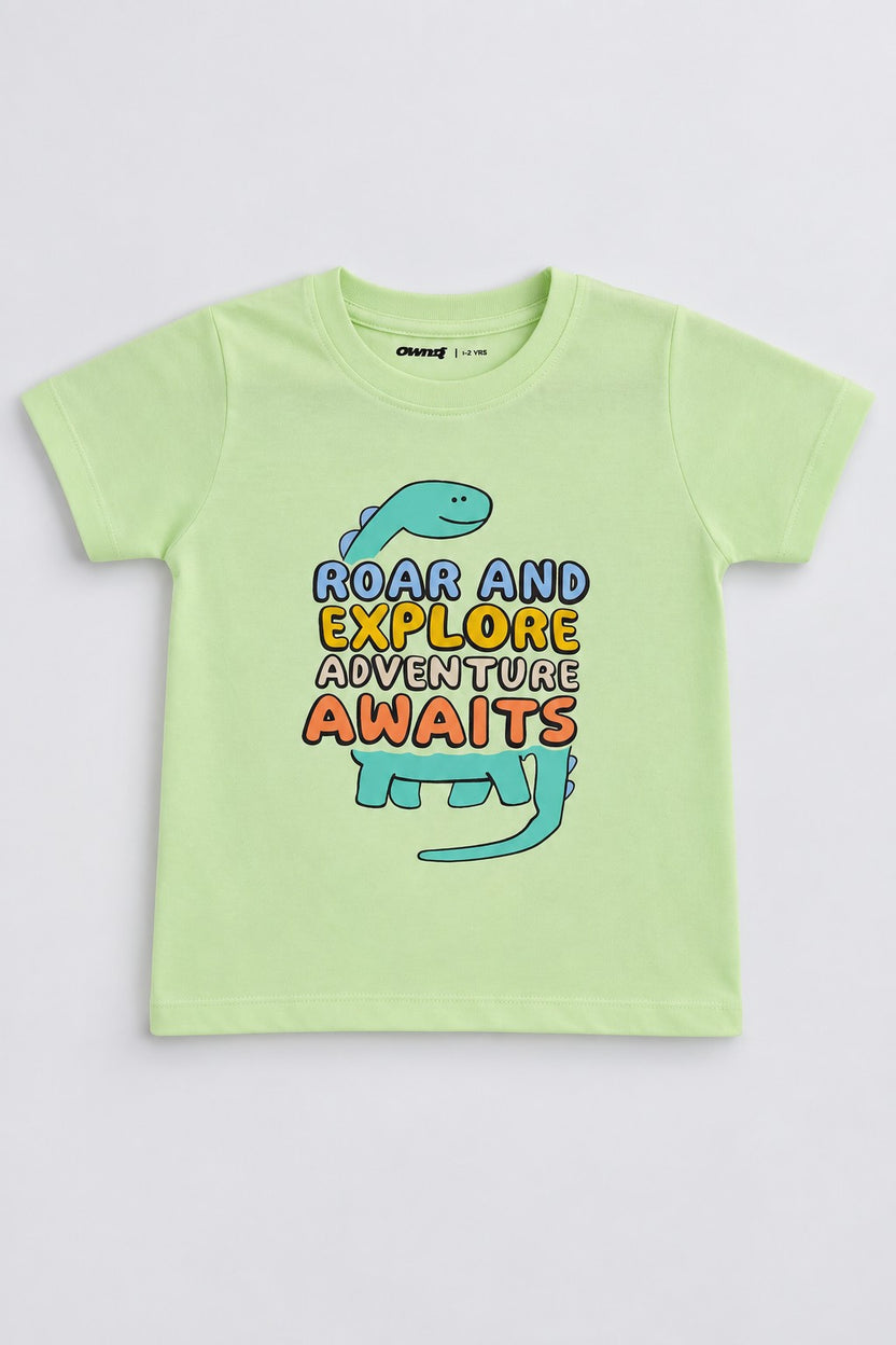 Lime Placement Printed Cotton Round Neck Boys Regular Fit Co-ord Sets - Image 2