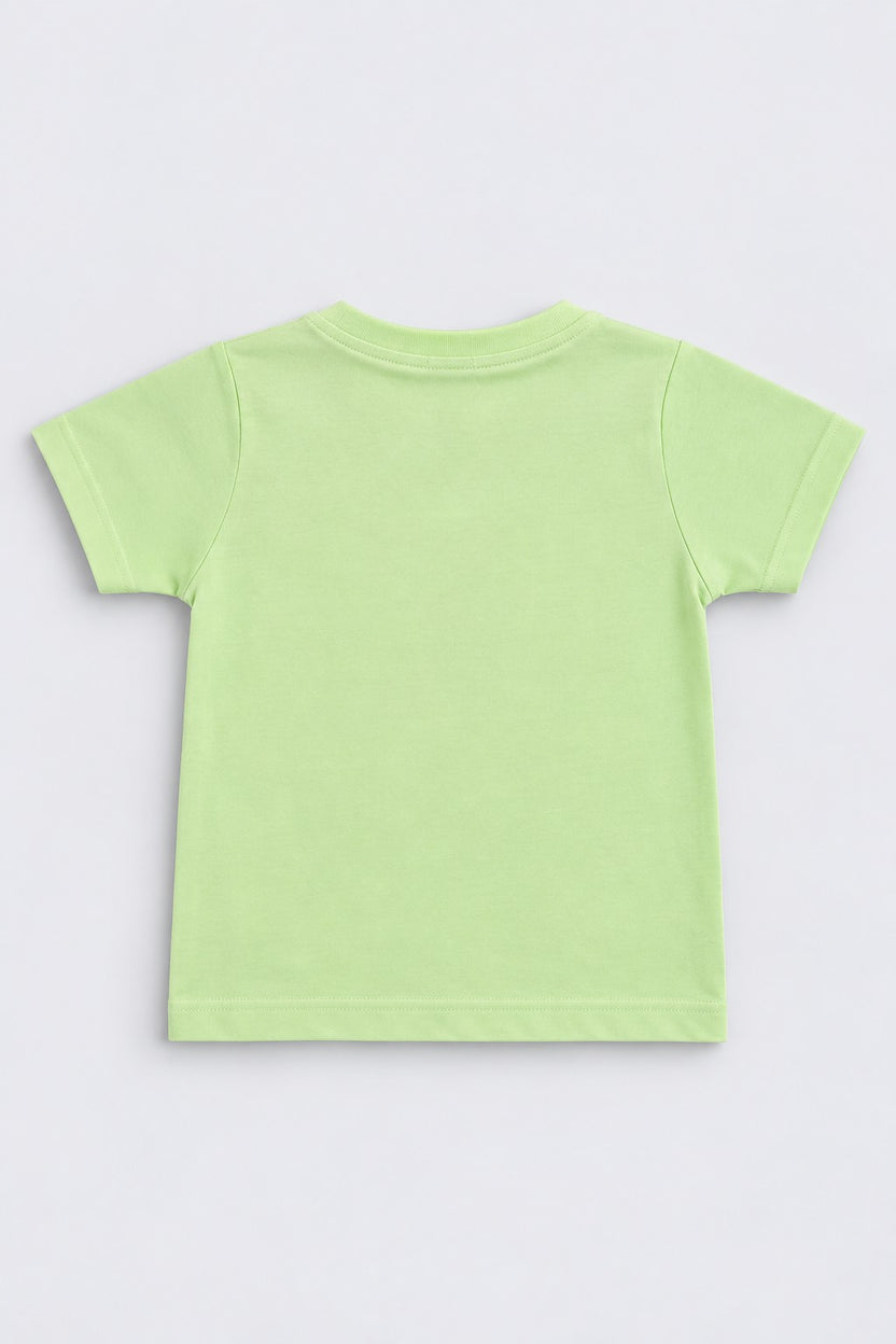 Lime Placement Printed Cotton Round Neck Boys Regular Fit Co-ord Sets - Image 3