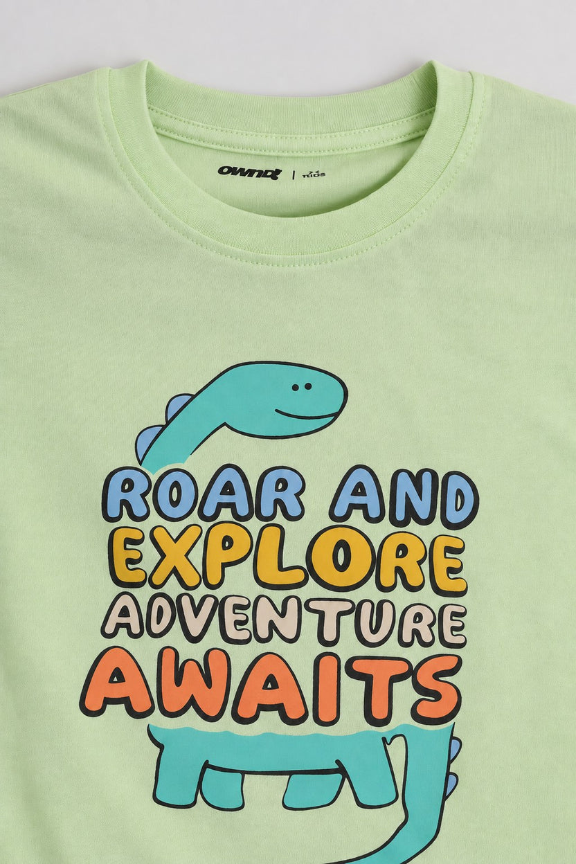 Lime Placement Printed Cotton Round Neck Boys Regular Fit Co-ord Sets - Image 6