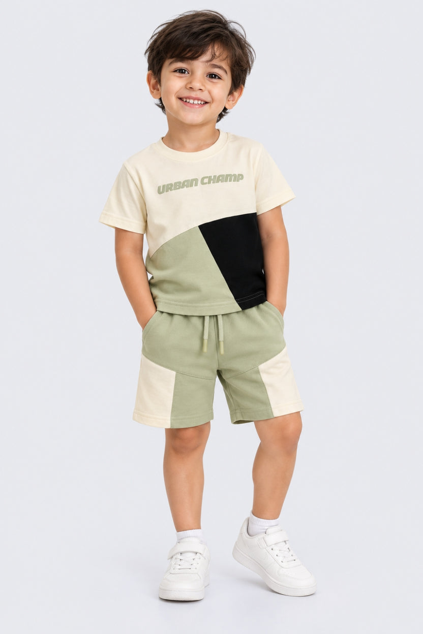 Boys Regular Fit Green Colourblocked Co-ord Set - Image 1