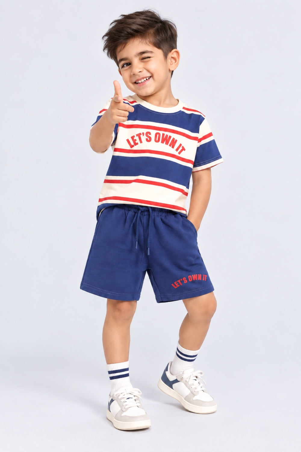 Boys Regular Fit Navy Striped Co-ord Set - Image 1