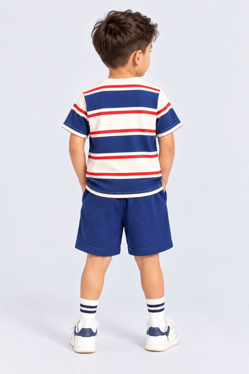 Boys Regular Fit Navy Striped Co-ord Set - Image 4