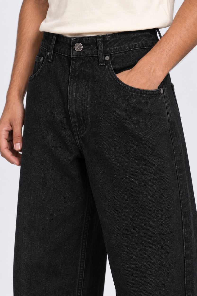 Mens Black Barrel Fit Washed Jeans - Image 3