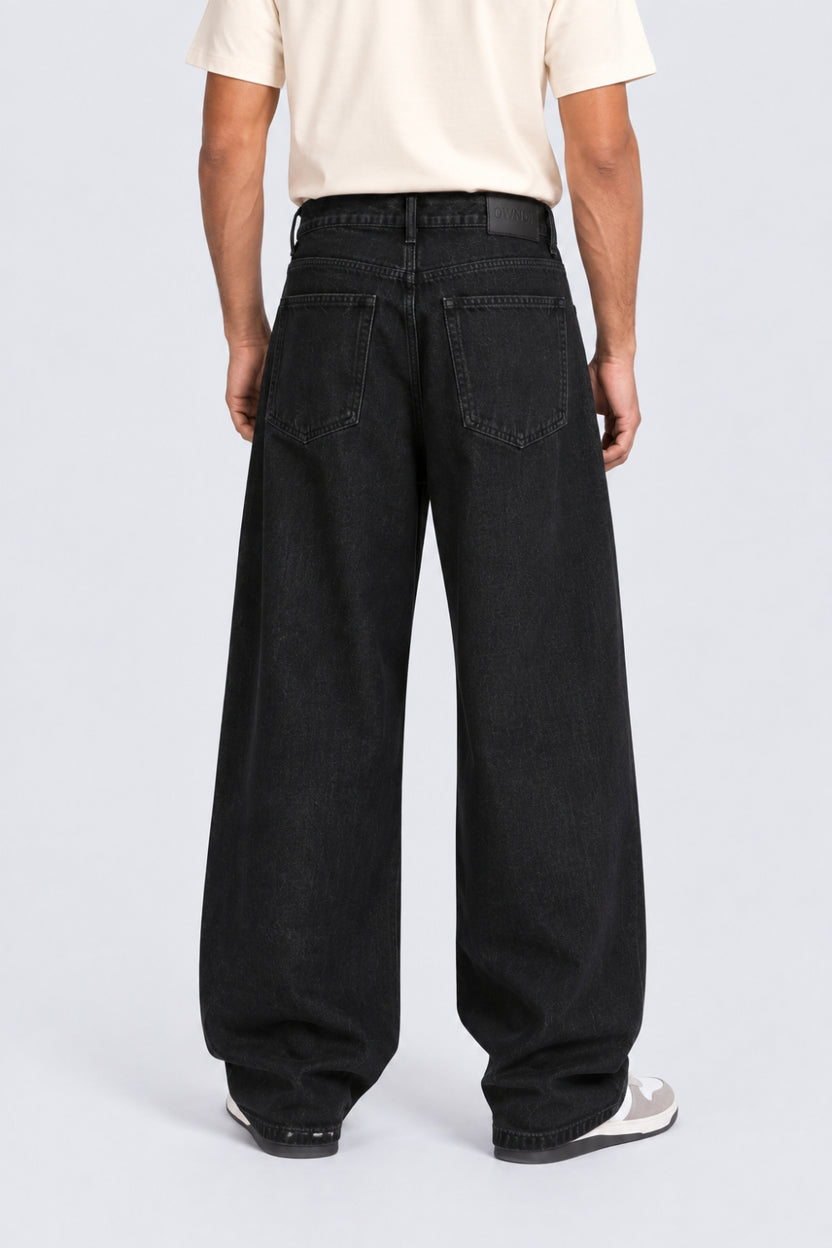 Mens Black Barrel Fit Washed Jeans - Image 5