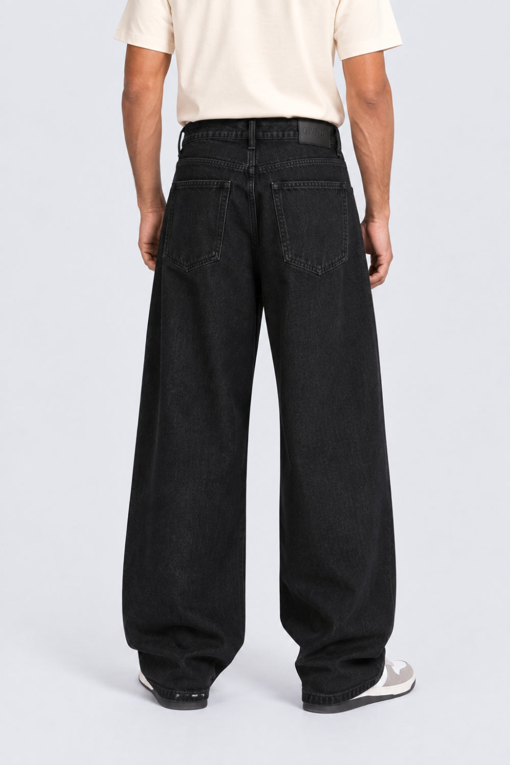 Mens Black Barrel Fit Washed Jeans - Image 5