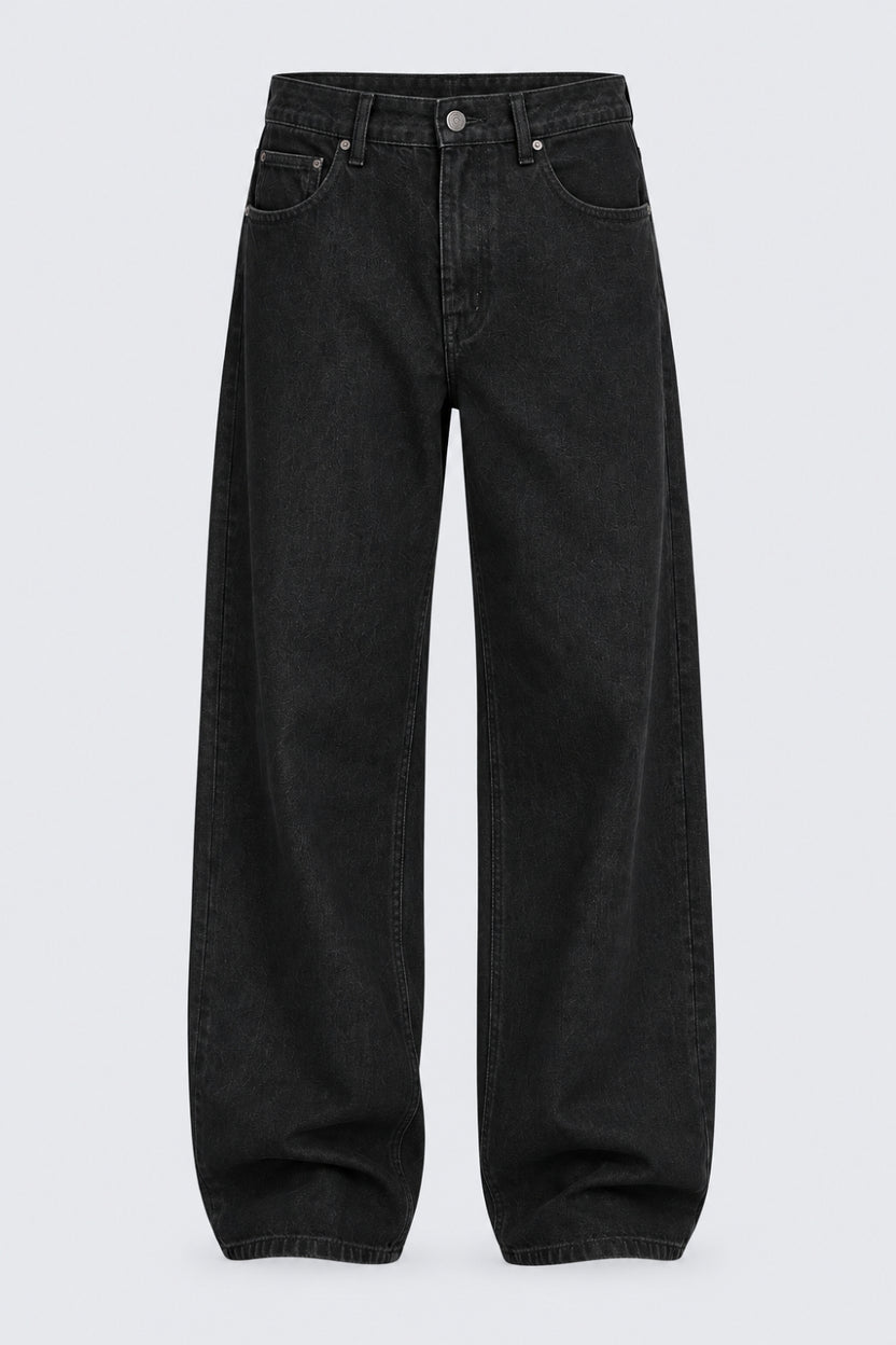 Mens Black Barrel Fit Washed Jeans - Image 7