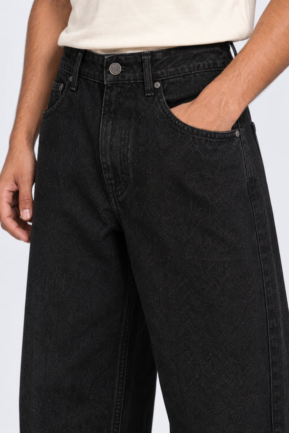 Mens Black Barrel Fit Washed Jeans - Image 9