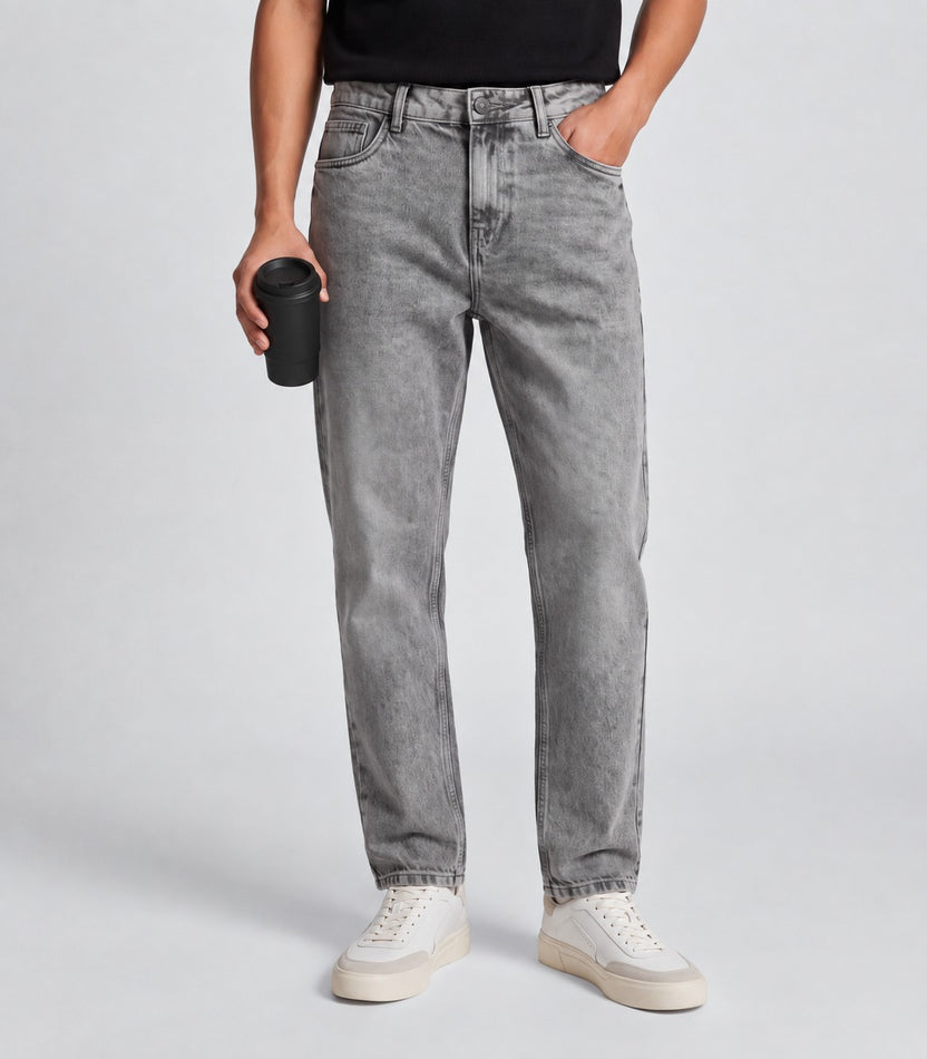 Mens Grey Tapered Fit Solid Jeans - Image 1