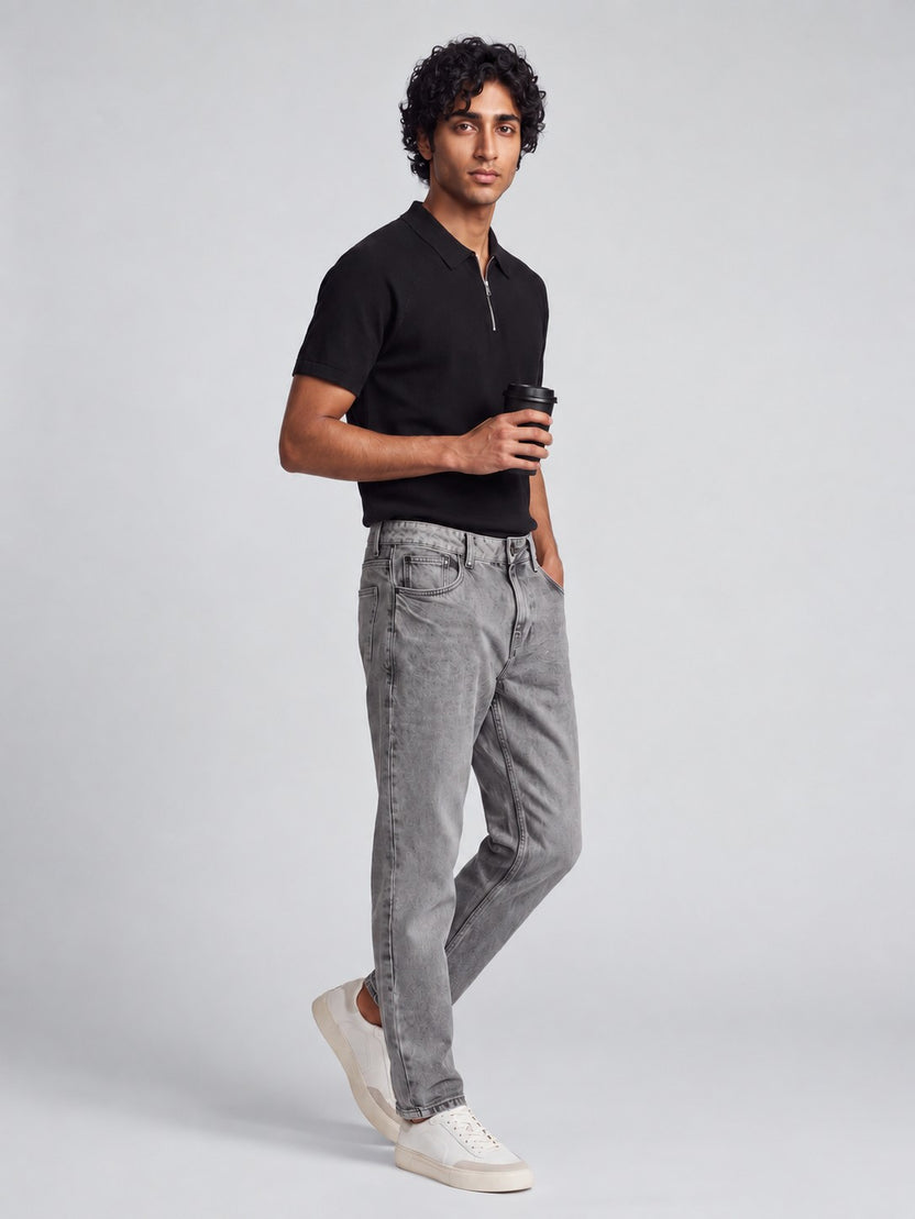 Mens Grey Tapered Fit Solid Jeans - Image 6