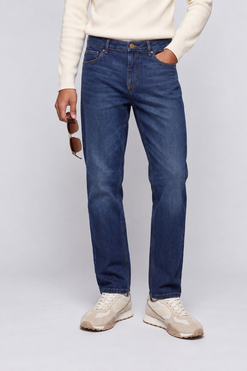 Blue Solid Cotton Denim null Men Regular Fit Jeans - Image 1