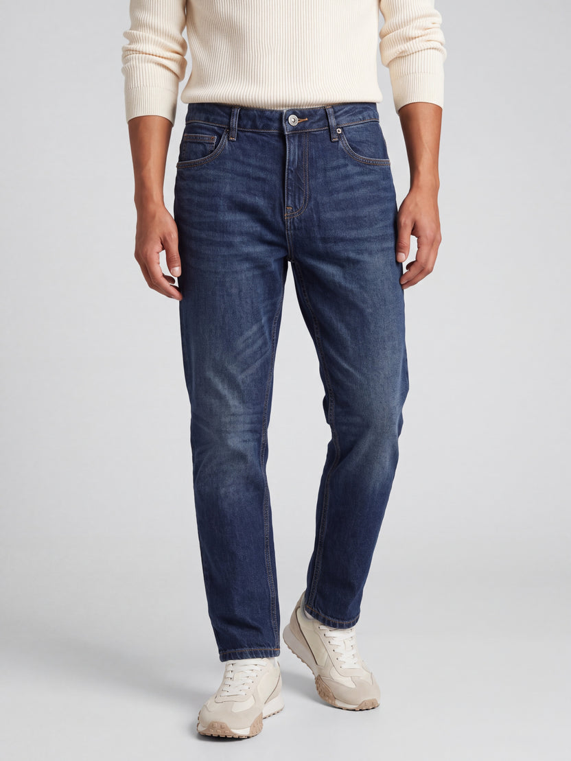 Blue Solid Cotton Denim null Men Regular Fit Jeans - Image 2