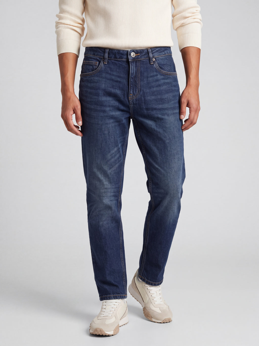 Blue Solid Cotton Denim null Men Regular Fit Jeans - Image 2