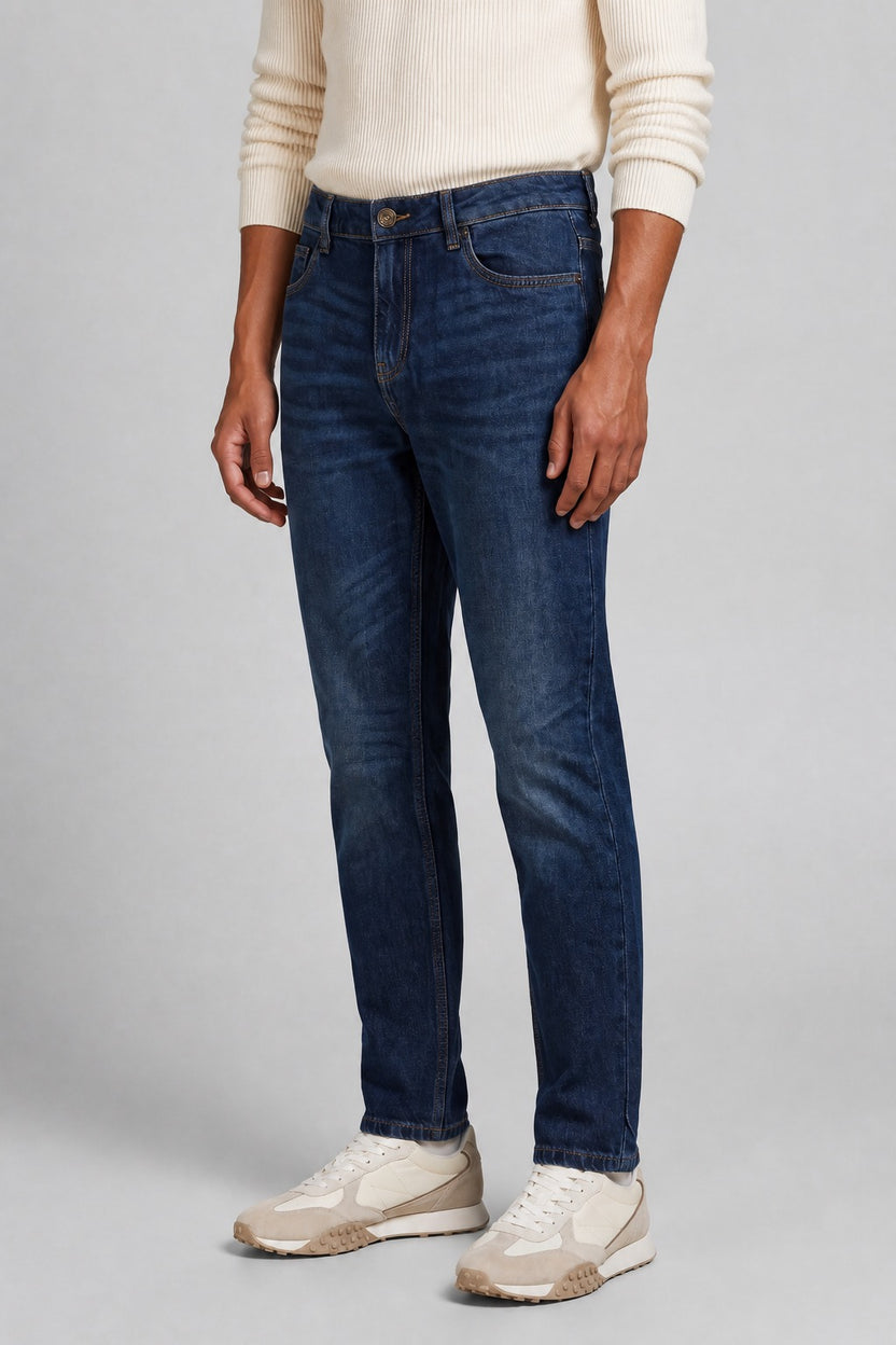 Blue Solid Cotton Denim null Men Regular Fit Jeans - Image 4