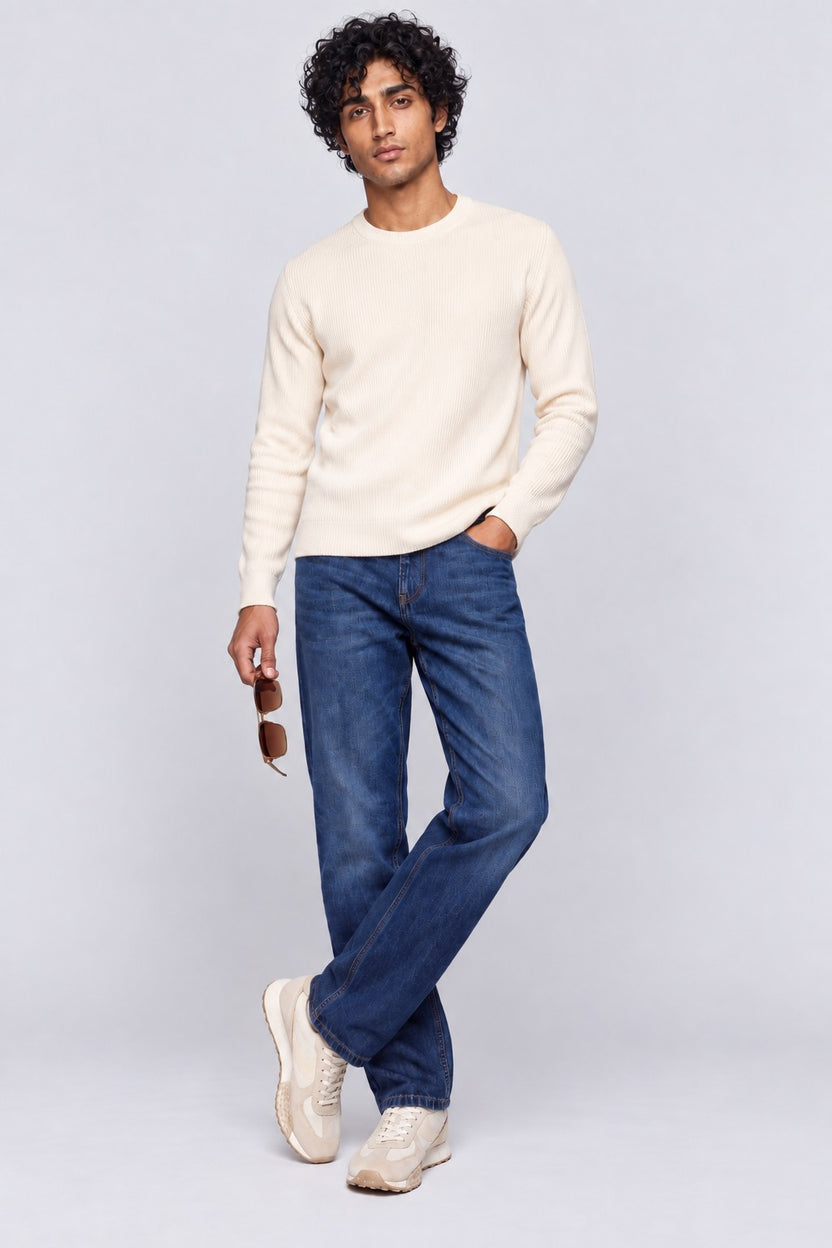 Blue Solid Cotton Denim null Men Regular Fit Jeans - Image 6