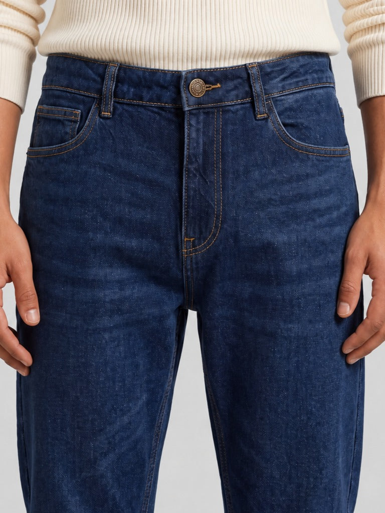 Blue Solid Cotton Denim null Men Regular Fit Jeans - Image 9
