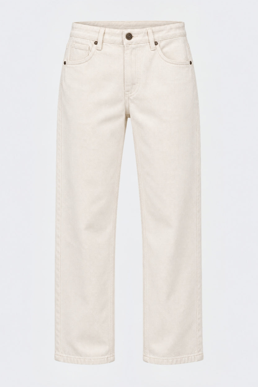 Mens Regular Fit Off White Solid Cotton Jeans - Image 6