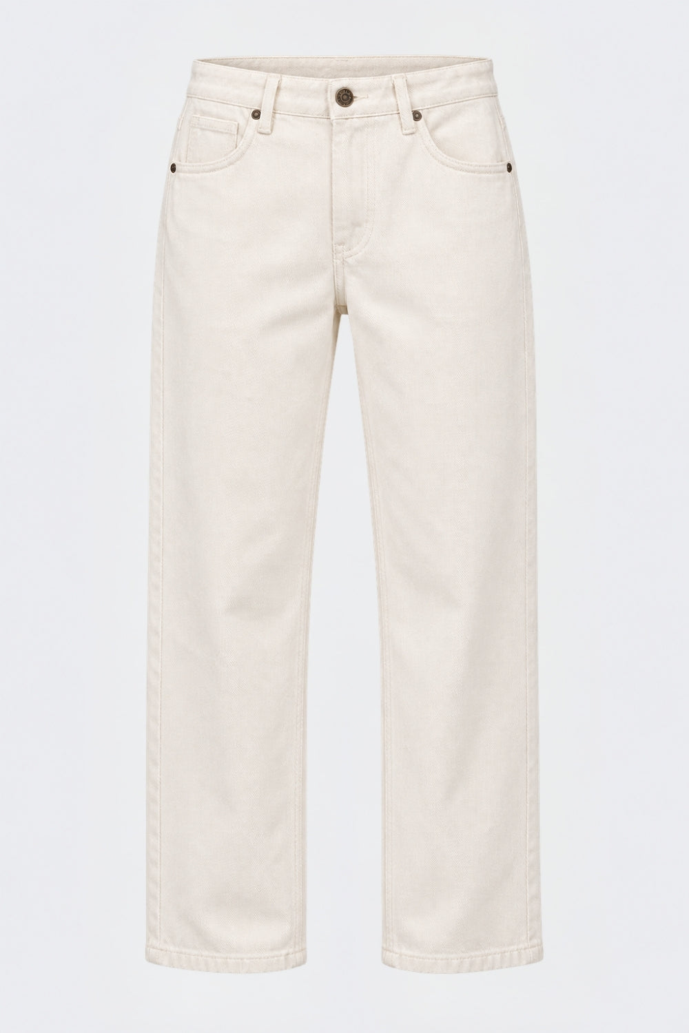 Mens Regular Fit Off White Solid Cotton Jeans - Image 6