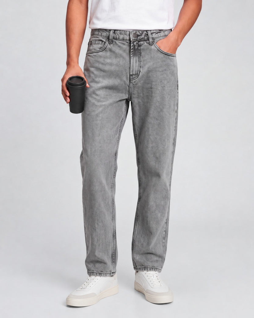 Mens Charcoal Regular Fit Solid Jeans - Image 1