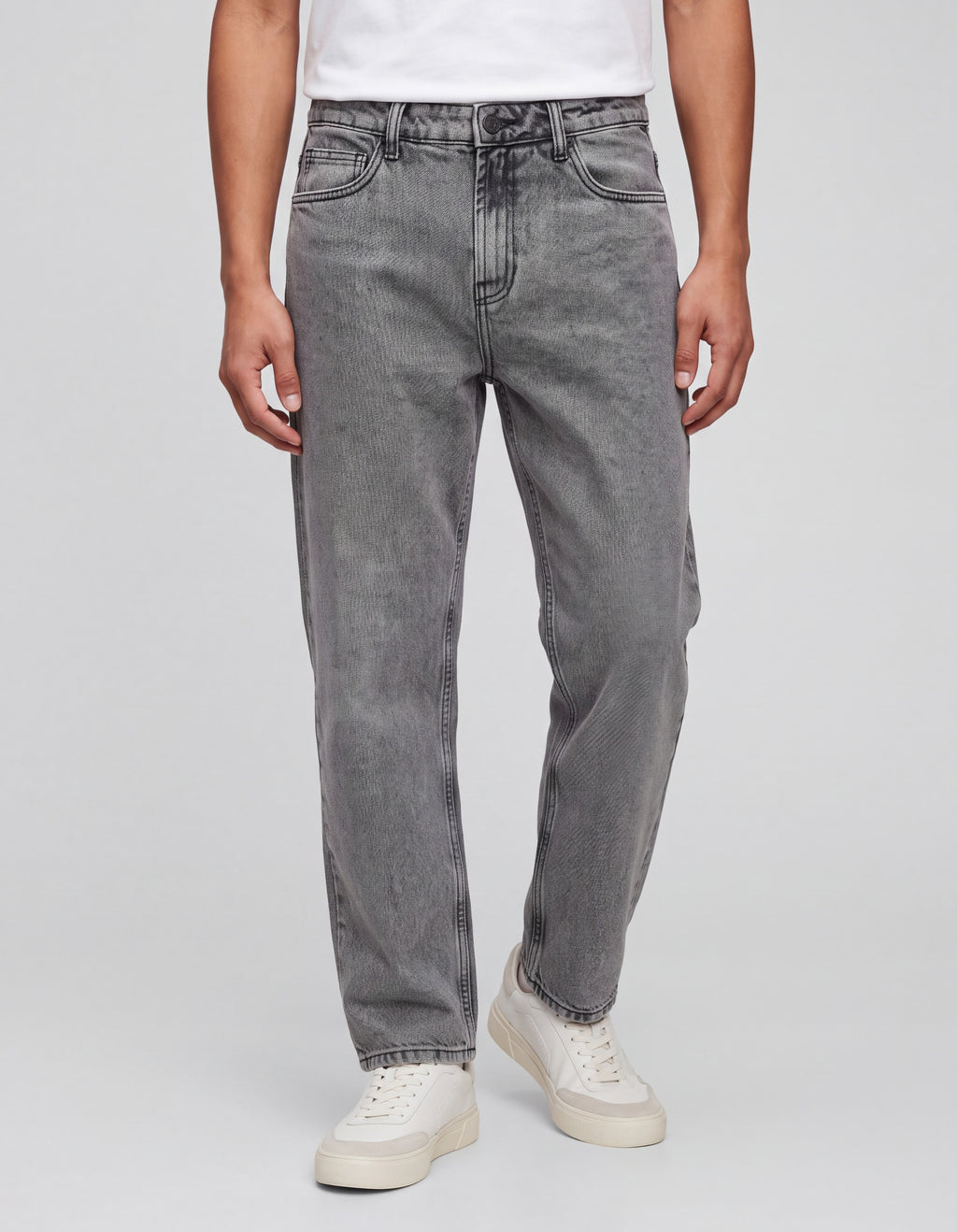 Mens Charcoal Regular Fit Solid Jeans - Image 2