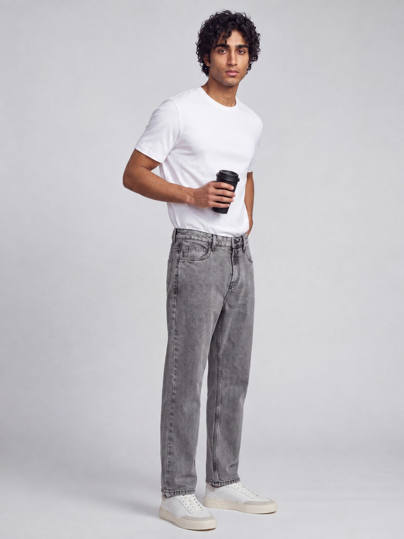 Mens Charcoal Regular Fit Solid Jeans - Image 6