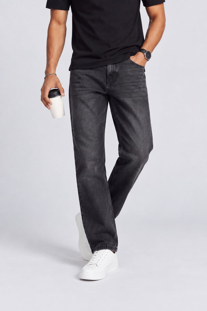 Mens Grey Straight Fit Solid Jeans - Image 1