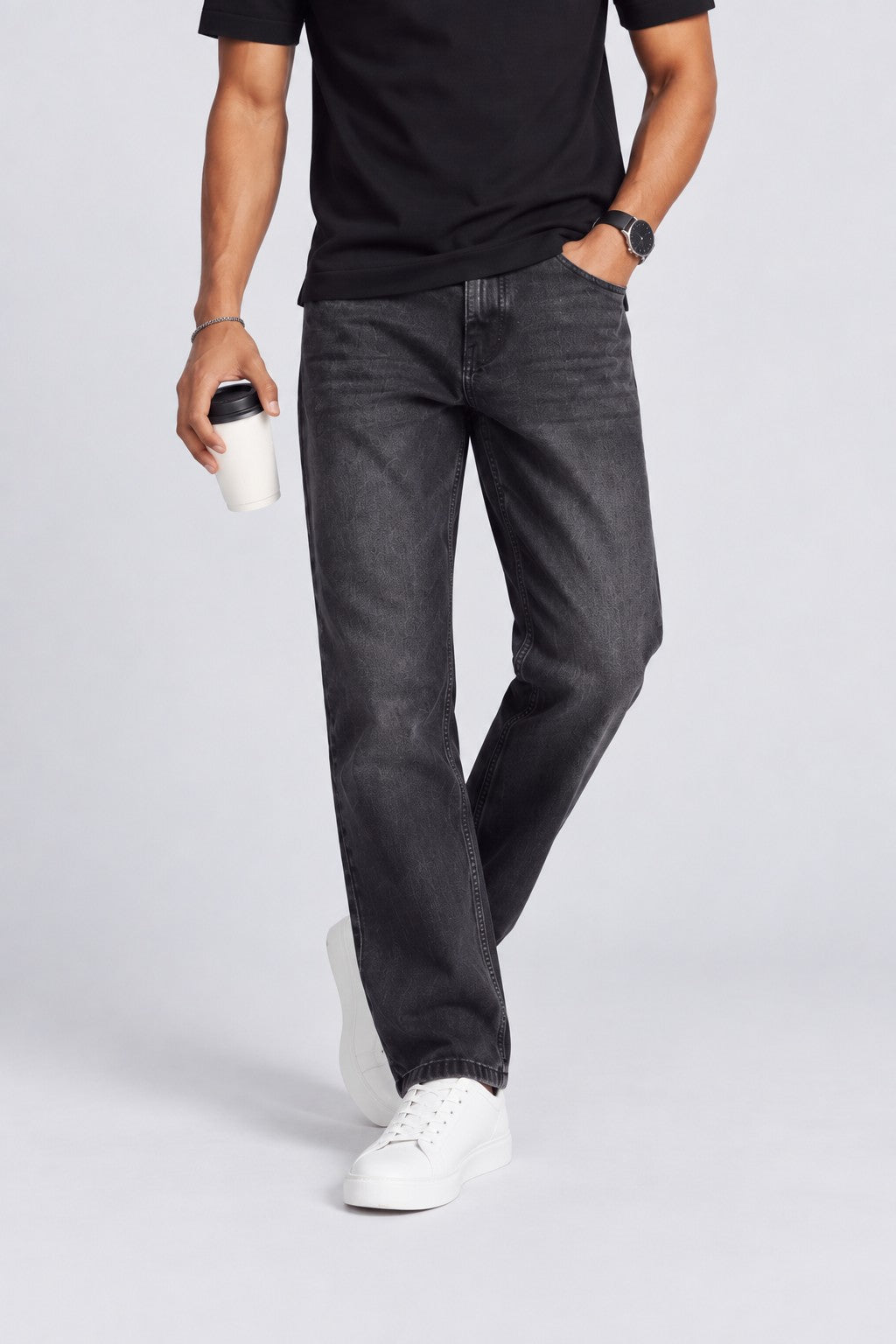 Mens Grey Straight Fit Solid Jeans - Image 1
