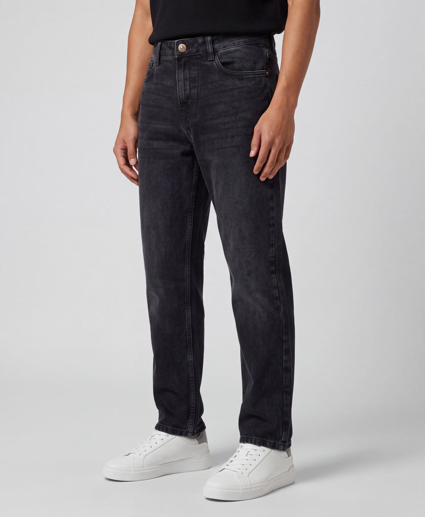 Mens Grey Straight Fit Solid Jeans - Image 4