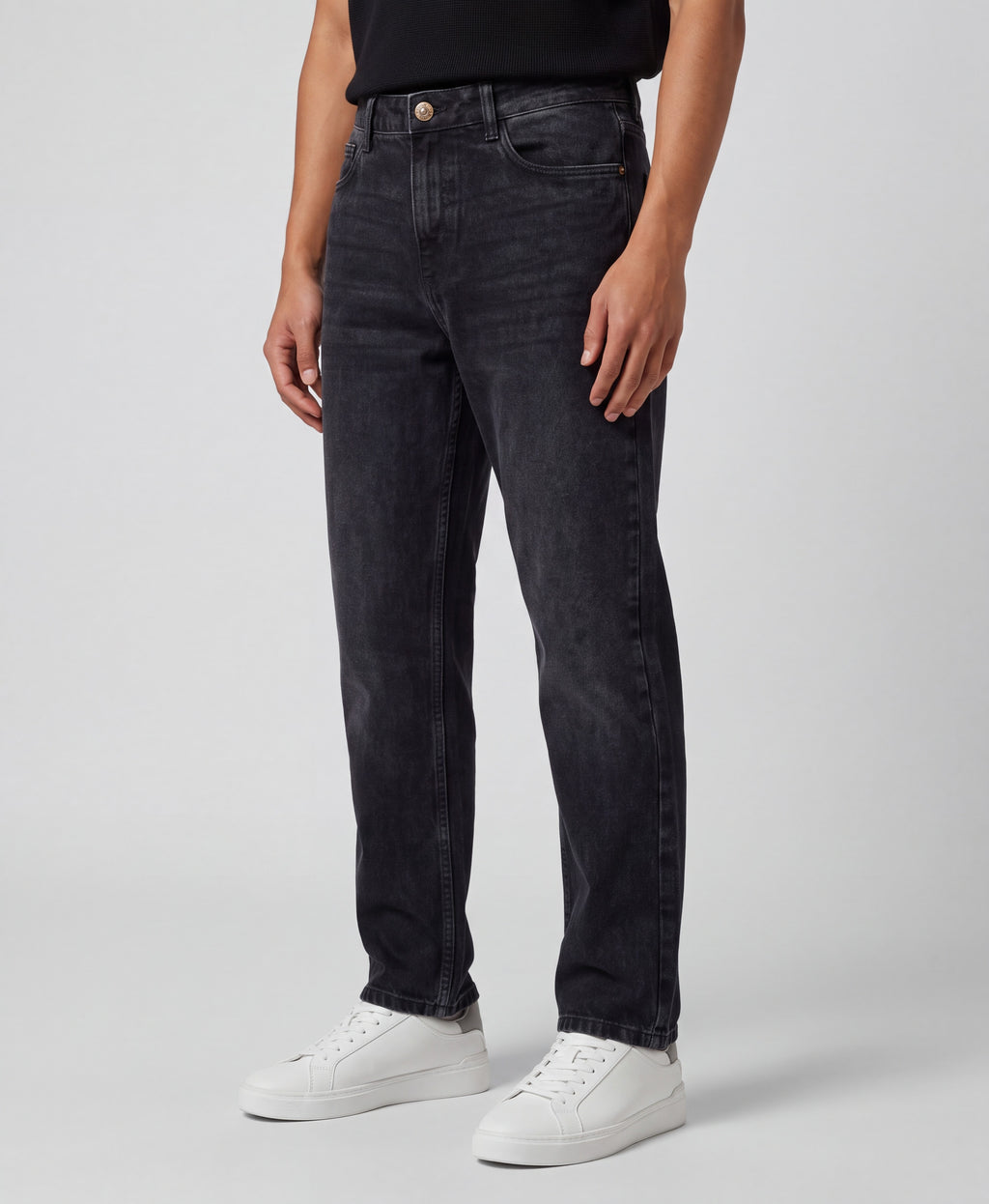 Mens Grey Straight Fit Solid Jeans - Image 4