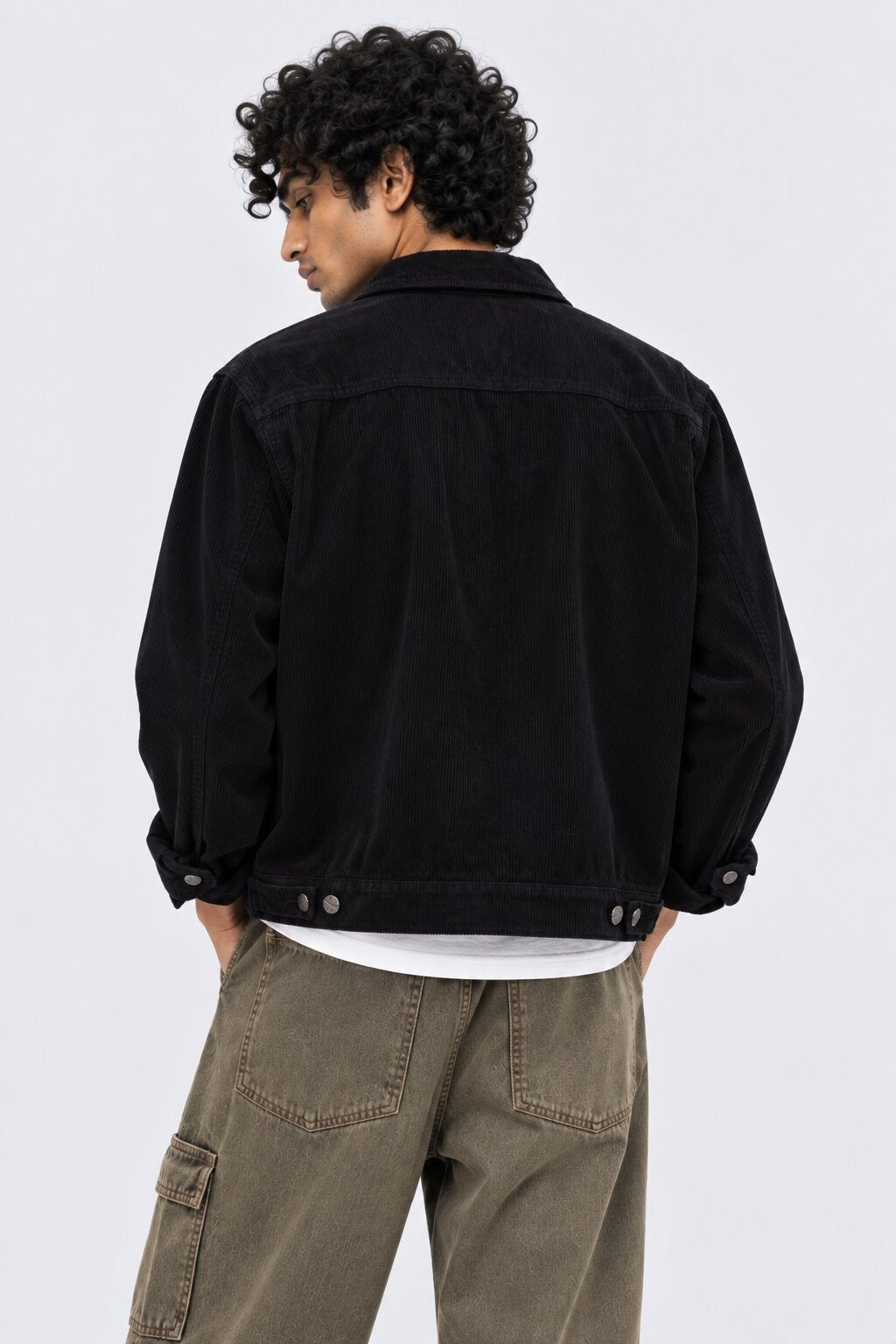 Mens Black Regular Fit Textured Corduroy Jacket - Image 5