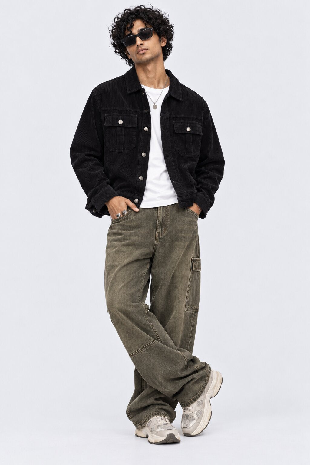 Mens Black Regular Fit Textured Corduroy Jacket - Image 6