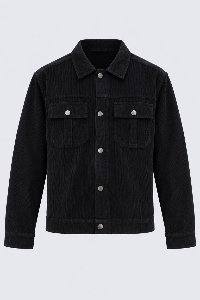 Mens Black Regular Fit Textured Corduroy Jacket - Image 7